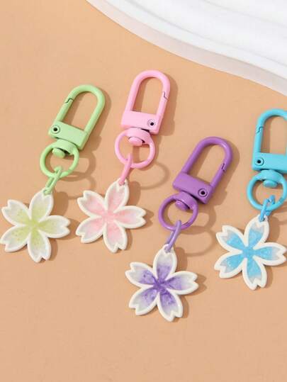 4pcs/Set Cute Sakura Flower Shaped Keychains, Jelly Gradient Sakura Pendant, Multi-Color Candy-Colored Clasp, Soft & Fresh Bag Accessories, Ideal Gifts For Girlfriends