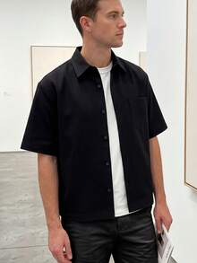 Men'S Casual Shirt | Boxy Fit Button-Up Shirt With Chest Pocket And Lapel Collar | Loose Fit, Summer Style, Slight Stretch Fabric | Ideal For Office, Daily Wear, Casual Outfits | Streetwear Style By FIVE MEN - 黑色 - 查看 8