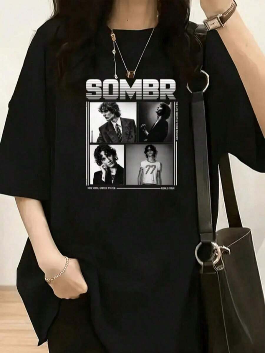 1 Piece DJO Retro 90s T-Shirt - Unisex Black T-Shirt With Purple DJO Graphic Print, Casual Streetwear For All Seasons, 180g 100% Cotton. - 黑色 12 - 查看 1