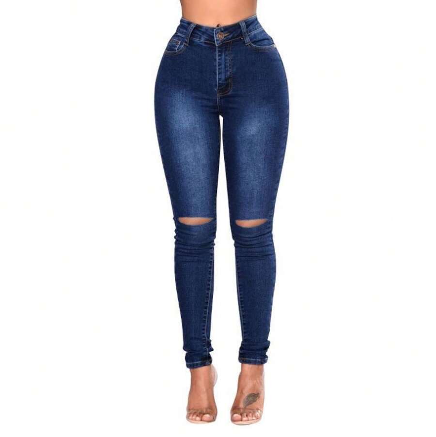 Women's Slim Fit Stretch Denim Jeans - 深藍色 - 查看 1