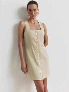 Sleeveless Button-Down Dress With Round Neck, Elegant Summer Style 2026 - 杏色 - 查看 1