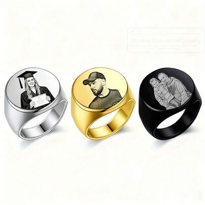 Personalized Picture Custom Laser Engraved Ring, Custom Photo Ring For Women, Commemorative Jewelry For Graduation, Personal Photos, Parent-S Or Couple Group Photos, Custom High-End Creative Gift, First Choice For Christmas