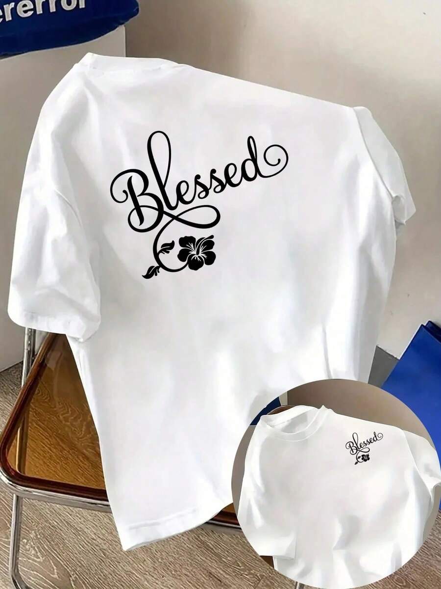 New Men's T-Shirt Made Of 180g Heavyweight Cotton, Featuring A Floral Design And Prints On The Front And Back, Short Sleeves, Suitable For Everyday Casual Wear And Outdoor Fitness Activities, With A Unique Double-Sided Pattern Design - For Spring And Autumn As An Inner Layer And For Summer As An Independent Garment, Unisex Style. - 白色 - 查看 1
