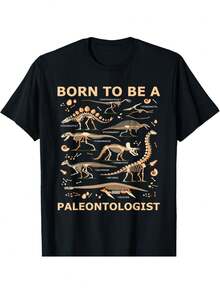 Camiseta de Hombre de 180 g/m² - Camiseta con Estampado Gráfico para el Aspirante a Paleontólogo, con diseños de esqueletos de dinosaurios y fósiles - Disponible en tallas grandes y extra grandes - Camiseta casual de cuello redondo suave, adecuada para entusiastas y profesores de paleontología. - Negro - Ver 6