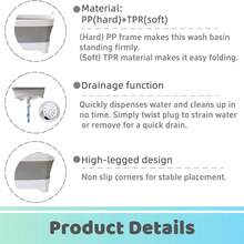 Collapsible Wash Basin With Drain Plug - 2.4 Gallon Foldable Kitchen Sink For Baby Bottles, RV Camping, Space-Saving Dish Tub (Gray) - Xám - Xem 5