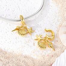 Mặt dây chuyền mạ vàng 18k thuộc bộ sưu tập mùa hè, phù hợp với vòng tay, đính đá CZ, hình dấu chân thú cưng đại dương, máy ảnh, cá mập, cá heo, sao biển, vỏ sò, ba mặt dây chuyền hình sinh vật biển. Món quà hoàn hảo cho phụ nữ và người yêu động vật. - Vàng - Xem 9