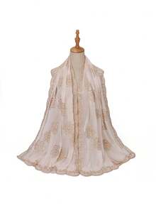1pc New Bridal Veil Fabric With Embroidery & Sequin Decor, Silky Scarf, Shiny Ribbon, Headband And Veil - Multicolor - View 19