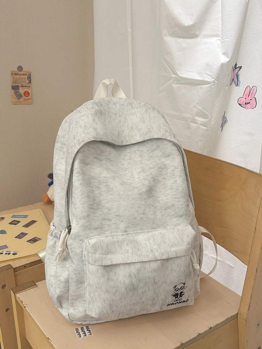 1 件装女士简约卡通刺绣背包，休闲百搭，适合上学和日常使用