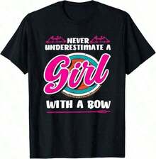 PremiumCasualWo Women's Short Sleeve Cotton Casual T-Shirt With Round Neck And Bow And Arrow Graphic Print, Regular Fit, Basic Cotton Crew Neck T-Shirt, Gift Idea - 黑色 - 查看 3