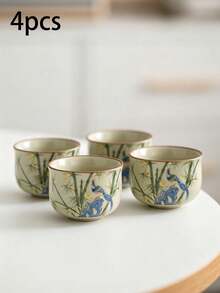 1/2/4/6pcs Bamboo Pattern Ceramic Tea Cups, Household Guest Tea Cups, Master Cups, Kung Fu Tea Cups, Black Tea Cups, Tea Tasting Cups, Espresso Cups, Party Afternoon Tea Cups, Coffee Cups, Gift Mugs - Multicolor - View 16