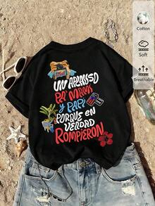 New Summer Casual Spring/Summer Arrivals For Women 2026: Spring/Summer T-Shirts, Girls' T-Shirts, White Tops, Women's Spring/Summer Clothing, Printed T-Shirts, Printed Tops, Cotton Tops, High-Quality T-Shirts, Blue T-Shirts, Retro Style, Preppy Style, Cute Style, Urban Style, Gen Z, Millennial Style, Y2K, Punk Style, Distressed Style, Minimalist Style, Simple Style, Casual Style, Everyday Style, Vacation Style, Fun Prints - Vintage Street Style Unisex Loose Cotton Short Sleeve Crew Neck T-Shirt - 黑色 - 查看 6