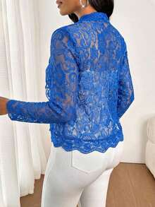 Lady Chaqueta elegante y casual con volantes de encaje para uso diario, para otoño - azul real - Ver 2