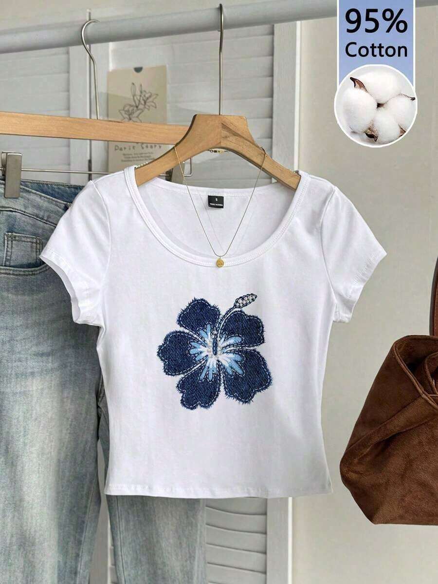 Camiseta ajustada de mujer con cuello de pico, manga raglán y patrón minimalista, 95% algodón, color caqui - Multicolor 5 - Ver 1