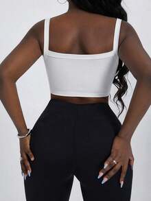 Camiseta corta de tirantes gruesos simple para mujer, adecuada para primavera/verano, estilo casual/streetwear/Y2K, apta para oficina/hogar/streetwear/discoteca y otras ocasiones, color negro - Blanco y Negro - Ver 2