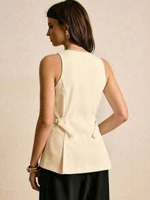 Elegante blusa marrón con cierre de botones delantero y cintura ceñida, elegante y ajustada a la cintura, blusa elegante para mujer, blusas elegantes para mujer, sencilla y elegante, adecuada para uso diario, salir, ir al trabajo, otoño/invierno, blusas marrones para mujer, blusa color caqui, blusa marrón café - Beis - Ver 7