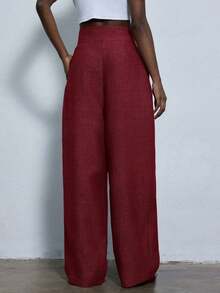 Nuevos pantalones de traje de pierna ancha con pliegues sueltos y estilo casual para ir al trabajo - Rojo - Ver 2