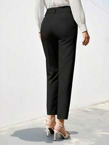 Pantalones de traje sólidos y simples para uso diario de mujer - Negro - Ver 2