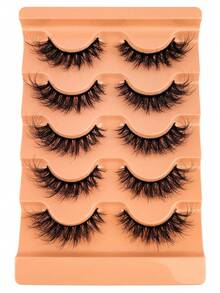 NAIJEMA 5 pares de pestañas postizas de visón sintético esponjoso, delicadas, gruesas, rizadas y suaves, pestañas naturales 3D, adecuadas para fiestas, uso diario, estilo de ojos de gato, aplicables para diversas ocasiones - Negro - Ver 4