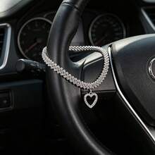 Diamond Hollow Heart Pendant Steering Wheel Decor Chain, Shiny Rhinestone Car Interior Luxury Accessory, Universal Steering Wheel Decoration Strip - Openwork Heart Bracelet - View 2