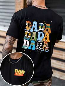 Men's Retro Casual T-Shirt, 100% Cotton, "Dad Life" - Vintage Urban Style, Unisex, Short Sleeve, Crew Neck, Loose Fit Cotton, Blouses For Women. Blouses. Casual Blouses For Ladies. Blouses For Women. Blouses. Casual Blouses For Ladies.  Print. Printed T-Shirt.  Print. - 黑色 - 查看 7