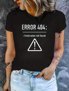Lightweight, Breathable, And Loose-Fitting Women's Clothing, Spring/Summer, Error 404: Design Image Not Found On The T-Shirt, Round Neck, Short Sleeve, Fashionable Casual Top, Elegant Party Outfit, Loose Fit, Holiday Gift, Fun Design, Daily Wear, Loungewear, Spring/Autumn Sets That Can Be Layered. - 白色 - 查看 7