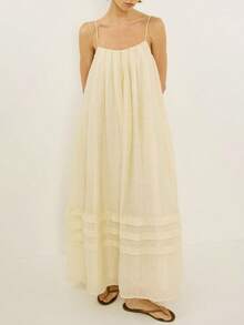 Loose-Fitting Maxi Dress With Straps And Pockets, Summer 2026 Vacation Style - Yellow - View 1
