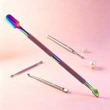 1pc Dual-Ended Stainless Steel Cuticle Pusher, Nail Care Tool To Solve Issues Of Damaged Nail Surface, Slippery Regular Pushers, Incomplete Cuticle Removal, And Difficult Nail Fold Cleaning - Multicolor - View 4