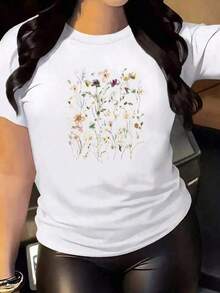 Camiseta de mujer estampado floral de manga corta estilo europeo y americano - Blanco - Ver 8