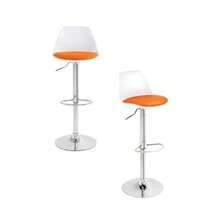 olu Sillas Altas para Barra y Comedor Sillas Giratorias 360° con Respaldo y Asiento Tipo Vino Piel Ajustables en Altura para Oficina y Hogar Blancas y Negras Naranja - Naranja - Ver 9