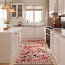 1pc, Washable Non-Slip French Country Pink Floral Print Plush Carpet, Soft Non-Slip Plush Rug, Washable Botanical Style Atmosphere Carpet, Suitable For Bedroom, Living Room, Nursery, Dining Room And Other Atmosphere Home Decor, Daily All-Season Style, Carpet, Rug, Carpet Living Room, Kitchen Mat, Carpet For Bedroom, Bathroom Mat, Rug Bedroom, Room Decor, Rugs For Living Room, Kitchen Rug, Hallway Runner, Washable Rug, Boho Rug, - Multicolor - View 4