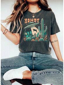 Camisa Western Howdy, Camisa Retro de Vaquera, Camiseta con Gráficos Western, Camisa Western, Camiseta de Vaquera, Camisas de Rodeo, Camisas Country Western de Rodeo, Camiseta de Algodón Cómoda para Uso Diario - Negro - Ver 2