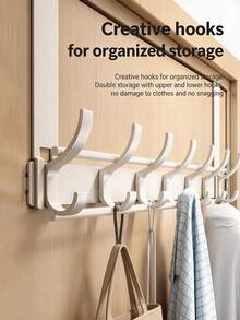 Door Hook Storage Rack & Towel Rack, Bathroom Door Back Coat Rack, Sturdy & Durable No-Drill Door Hook, Easy Installation, Multi-Function Hook, Suitable For Bathroom And Bedroom, Space-Saving, Easy To Install, Suitable For Bedroom And Bathroom,Bedroom Room Decor,Back To School - Multicolor - View 4