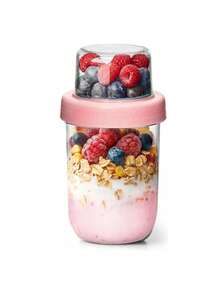 2pcs Overnight Oats Container With Lid, Double-Layer Chia Pudding Cup With Dry & Wet Separation, Leak-Proof Yogurt Fruit Cereal Salad Cup, Stackable Durable Glass Overnight Oats Container For Work, Gym, School, Travel, Refrigerator Storage - Multiple Styles - View 14