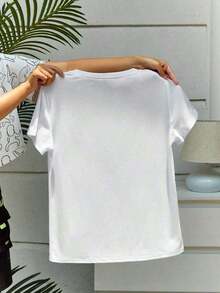 Camiseta de Verano de Manga Corta para Mujer, Estilo Casual con Estampado de Palmeras, Cuello Redondo, Camiseta de Playa, Camiseta para Mujer, Camiseta para Hombre, Estilo Unisex, Camisetas para Vacaciones, Camiseta de Regalo, Camiseta para Fans, Camiseta de Algodón, Tallas S-5XL, Negra, 100% Algodón - Blanco - Ver 4