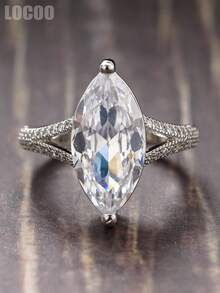 1 pieza Anillo de piedra de circonita cúbica elegante, adecuado para mujeres, apto para boda, compromiso, uso en fiestas de aniversario, regalo del Día de San Valentín - Plateado - Ver 2