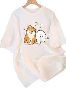 Women's Essential Pure Cotton Casual T-Shirt, Short Sleeve, Unique Design Print, New Summer Collection, Loose Fit, Slimming Top For Students, Soft Cotton For Everyday Wear. - 黑色 - 查看 6