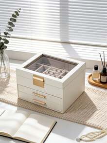 1pc, Large Capacity, Multi-Layer, Jewelry Box, With Transparent, Skylight, Open Window Style, Accessory, Storage Box Anti-Oxidation - Multicolor - View 17