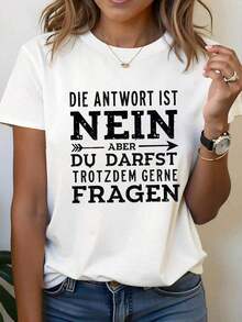 Funny Women's T-Shirt With German Phrase - "Die Antwort Is Nein" (The Answer Is No) - Crew Neck T-Shirt With German Text - For Casual And Formal Wear - Soft And Breathable Fabric For Language Students And German Culture Enthusiasts - Machine Washable T-Shirt - 白色 - 查看 1