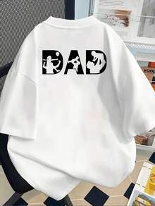 New 180g Short-Sleeved T-Shirt, 1% Cotton, With Front And Back Prints - Father's Day, DAD - Fashionable Printed T-Shirt For Women, Short-Sleeved, For All Seasons, Modern Clothing - Suitable For Layering In Spring And Autumn Or As A Standalone Garment In Summer, Unisex. - 白色 - 查看 2