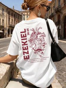 Camiseta Holgada de Fe Cristiana para Mujer, Camiseta Cómoda y Elástica de Cuello Redondo con Estampado de Corazón Anatómico y Escritura de "Ezequiel 36:26", Ropa Urbana Religiosa Viral de Estética INS, Adecuada para Iglesia, Estudio Bíblico, Compañión Juvenil y Devoción Diaria, Color Negro Casual - Blanco - Ver 5