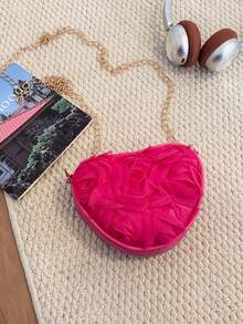 3D Lace Flower Heart Bag, Sweet Unique Multi-Purpose Chain Shoulder Crossbody Bag - Hot Pink - View 7