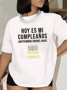 Soft, Breathable, And Lightweight For All-Day Wear. Comfortable Women's Birthday T-Shirt, Spanish Style - Elegant Traditional "Today Is My" Cake And Candle Pattern, Round Neck, Short Sleeves, Medium Stretch Fabric, Comfortable Fit Suitable For All Seasons, Machine Washable Casual Wear For Birthday Parties, Suitable For Spanish Celebrations (Age) Classic. Crew Neck With Relaxed Fit That Flatters All Body Shapes And Is Easy To Pair With Jeans, Shorts, And Leggings. - 白色 - 查看 1