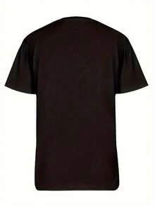 Camiseta casual de moda para mujer, colección de primavera y verano, que presenta una camiseta con llamativas letras doradas que dicen 'CHENFORD', acompañada de un collage de varia - Negro - Ver 2