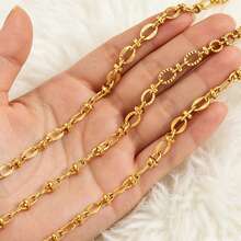 1m 304 Stainless Steel 18K Gold Plated Textured Chain, Mixed Oval And Barrel Chain Links, Suitable For DIY Jewelry Making - Chain - View 5