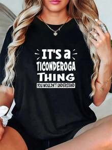 Casual T-Shirt, 100% Cotton, Unisex T-Shirt With 'Ticonderoga Trip Lover Thing You Wouldn't Understand' Print - 黑色 - 查看 5