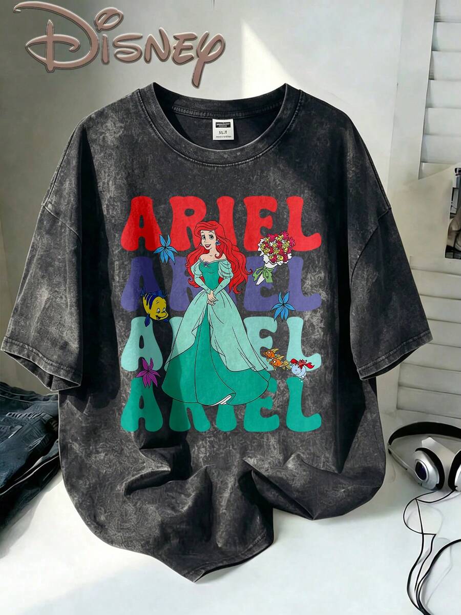 Disney Oversize Round Neck Washed T-Shirt With Disney Ariel Print, Disneyland, Disney Animal Kingdom, Disney Family Vacation Trip, Summer Outfits For Women, Vacation Outfits Women, Dresses,, Dresses For Women, Summer Clothes, Summer Tops, Capris For Women, Rompers For Women, Jeans For Women, Jorts, Graphic Tees Women, Tank Tops Women, Dresses For Women Summer, Summer Tops, Summer Clothes, Summer, Swimsuits For Woman, Bathing Suits For Women, Bikinis, White Tank Top, Women Sweatshirts & Hoodies, Cord Sets For Women, Trajes Elegantes De Mujer, Conjuntos De Dos Piezas Para Mujer, Skirt Two Piece Set, Conjuntos De Mujer, Blusas, Trajes De Mujer Casual, Free Shipping, Co Ords Sets Women, Faldas - màu đen - Xem 1