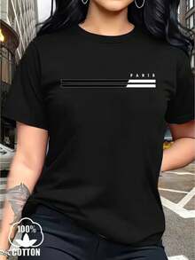 Women's Casual Summer T-Shirt With Paris Graphic Print - Red, Short Sleeve, Crew Neck, Comfortable Fit, Casual Wear | Graphic T-Shirt | Comfortable Fit - 黑色 - 查看 1