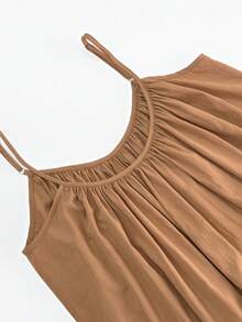 Vestido largo tirantes liso holgado verano 2026, estilo elegante para vacaciones y hogar - Marrón - Ver 4