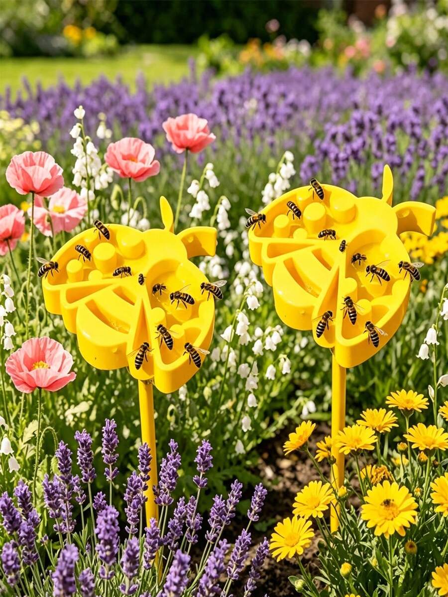 2 Sets Bee Watering Stake Garden Decor, Cute Bee Shaped Creative Garden Stakes, Outdoor Bee Waterer - Multicolor - View 1