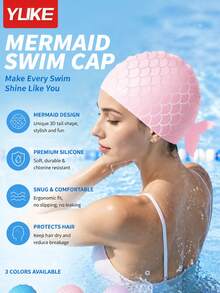 Yuke Mermaid Scale Silicone Swimming Cap, Suitable For Women And Men, High Elasticity Waterproof Swimming Cap With Ear Cover And Long Hair Coverage, Cute Fish Scale Print, Keeps Hair Dry, Durable For Pool And Beach Water Sports In Summer - Multicolor - View 3